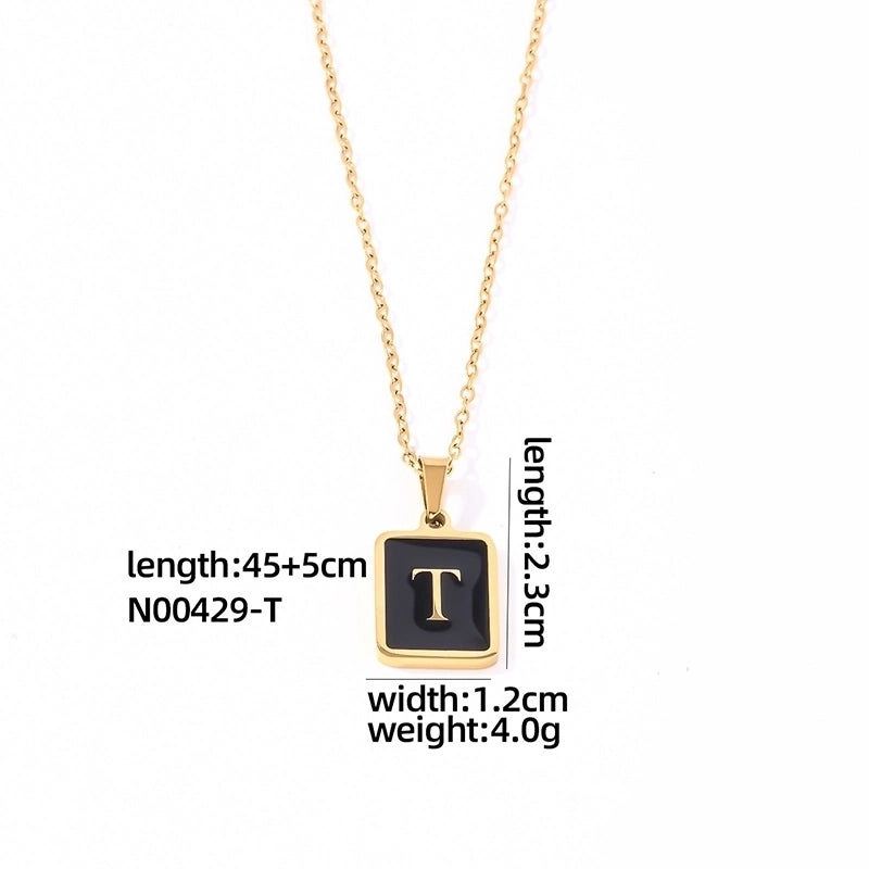 304 Stainless Steel K Gold Plated Minimalist Plating Inlay Letter Rectangle Shell Pendant Necklace