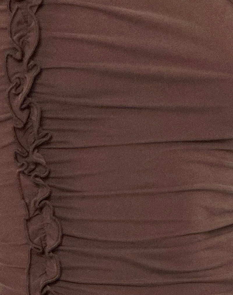 Marvela Ruched One Shoulder Top in Bitter Chocolate Brown