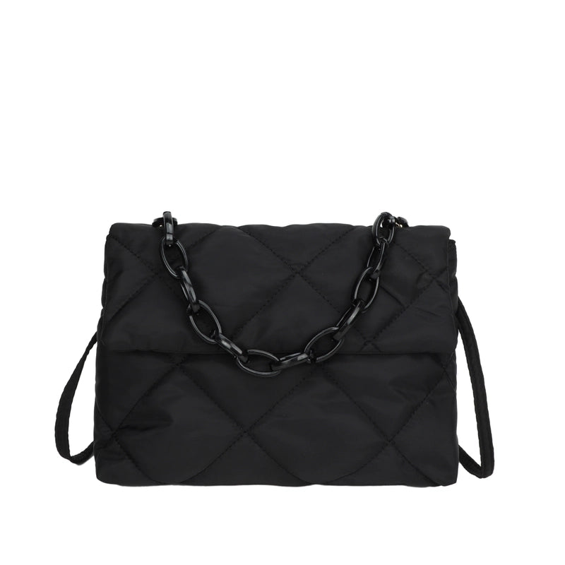 Women's Canvas Solid Color Fashion Quilted Chain Square Flip Cover Crossbody Bag