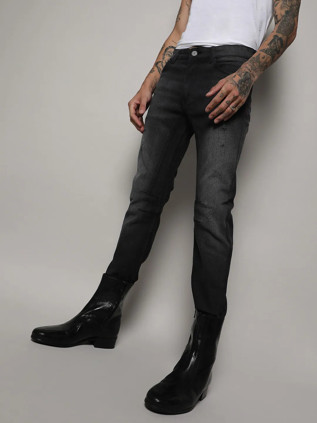 Minimal Side Distressed Denim Jeans