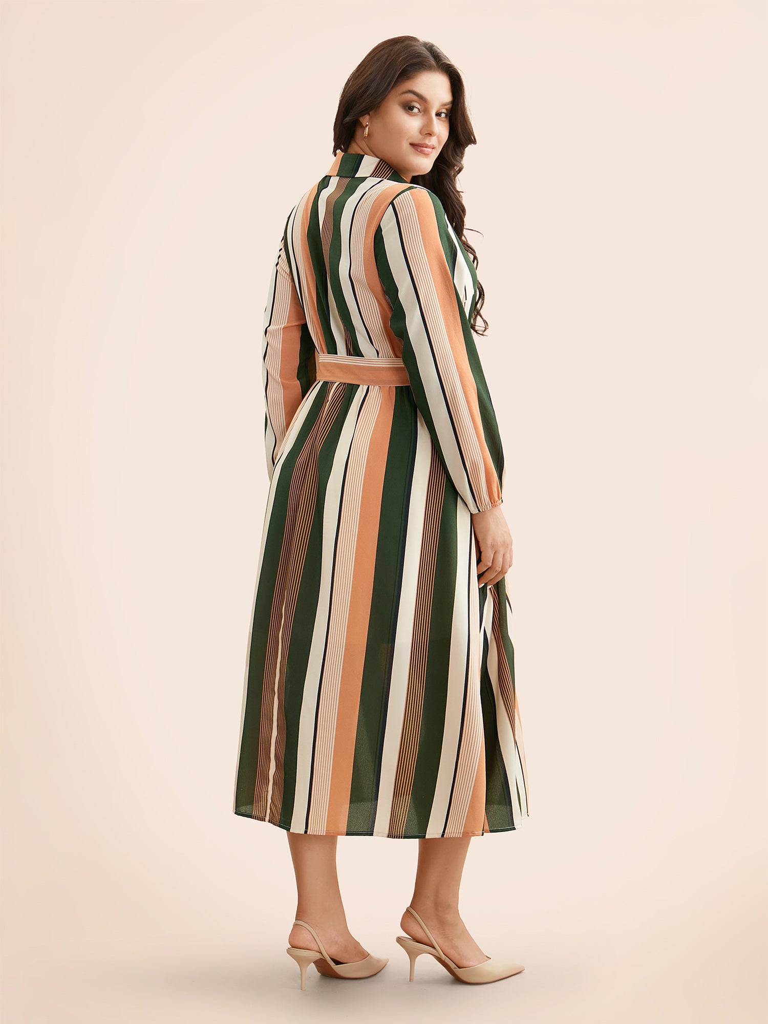 Contrast Striped Belted Midi Dress