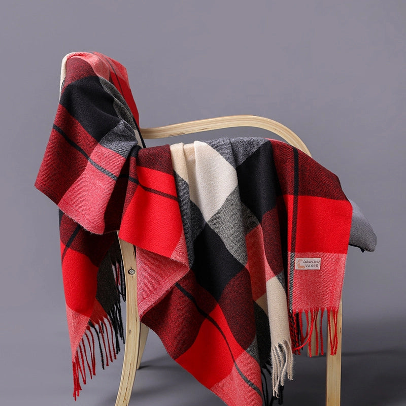 Autumn And Winter New Fashion Cashmere Big Baba Grid Tassel Scarf Men And Women Couples Warm Shawl