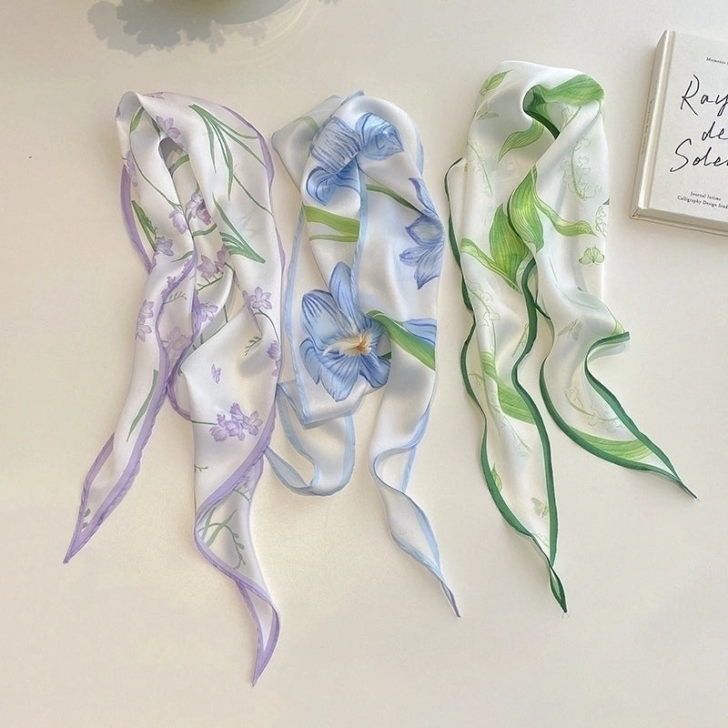 Women's Ig Style Minimalist Flower Satin Printing Silk Scarf