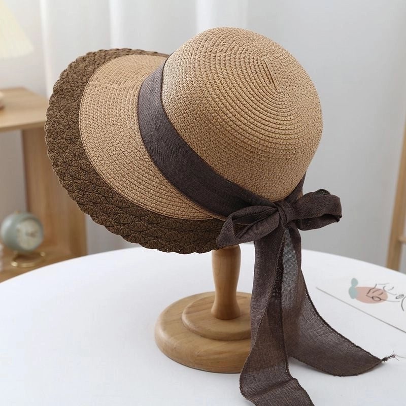 Women's Beach Color Block Patchwork Flat Eaves Sun Hat