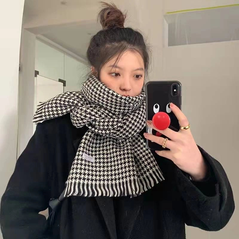 Plaid Niche Scarf Women's Winter New Tassel  Student Warm Shawl Scarf For Men