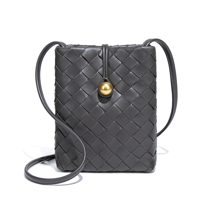 Women's Mini Pu Leather Solid Color Classic Style Weave Square Lock Clasp Shoulder Bag Crossbody Bag