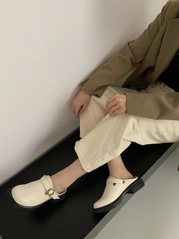 Buckle Round-Toe Split-Joint Loafers Mules&Slides Sandals