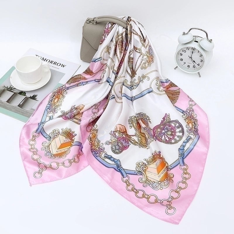 Women's Vacation Geometric Crown Satin Printing Silk Scarf