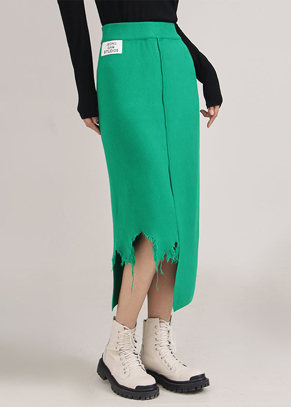 Unique Green Asymmetrical Patchwork Skirts Spring