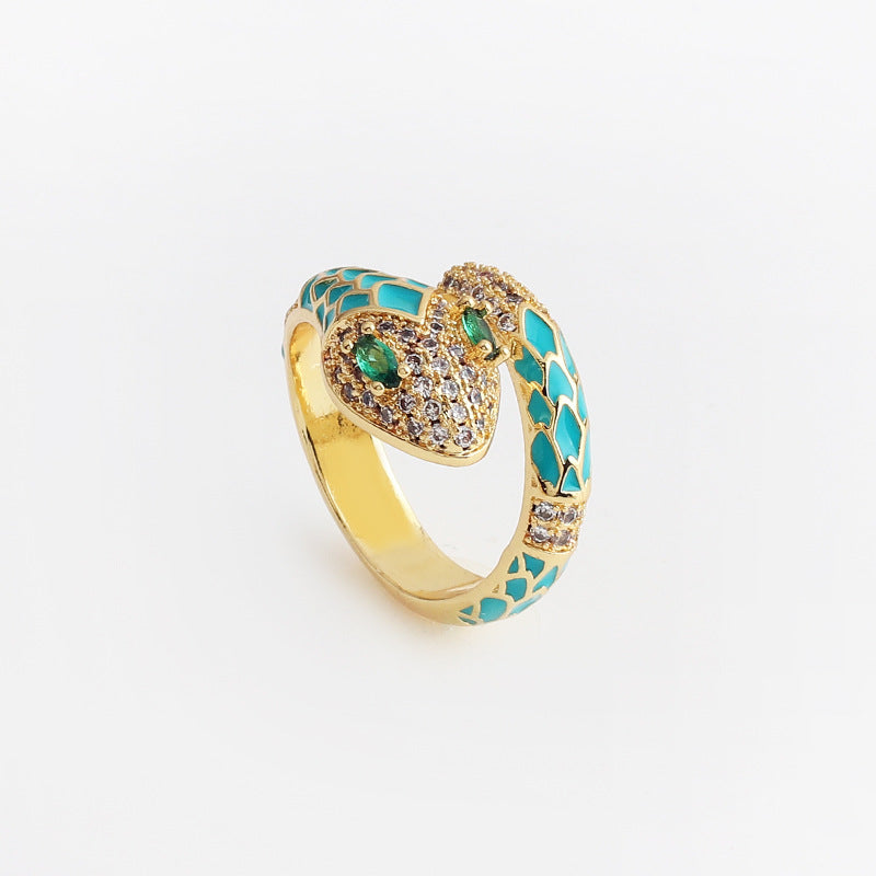 Women Diamond Metal Animal Snake Shape Copper Rings