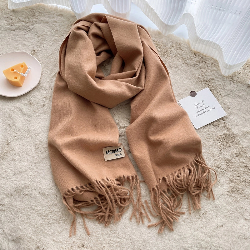 D Cashmere Scarf Solid Color Tassel Shawl Long Couple Warm Imitation Cashmere Scarf Shawl