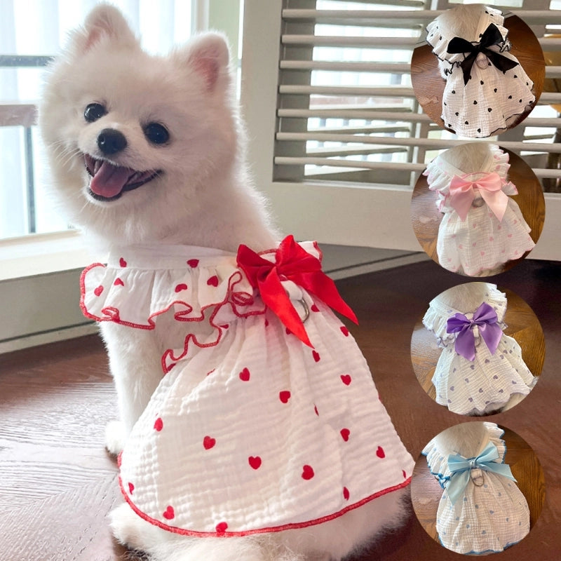 Cute Sweet Cotton Heart Shape Bow Knot Pet Clothing