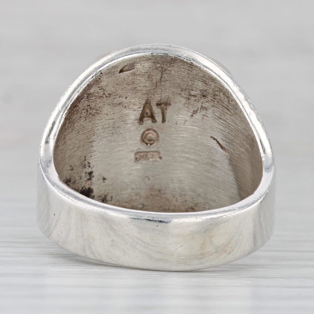 Mother of Pearl Quartzite Mosaic Ring Sterling Silver Size 12 Angie Tom Navajo