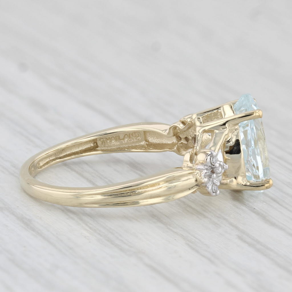 2.22ctw Pear Aquamarine Diamond Ring 10k Yellow Gold Size 6