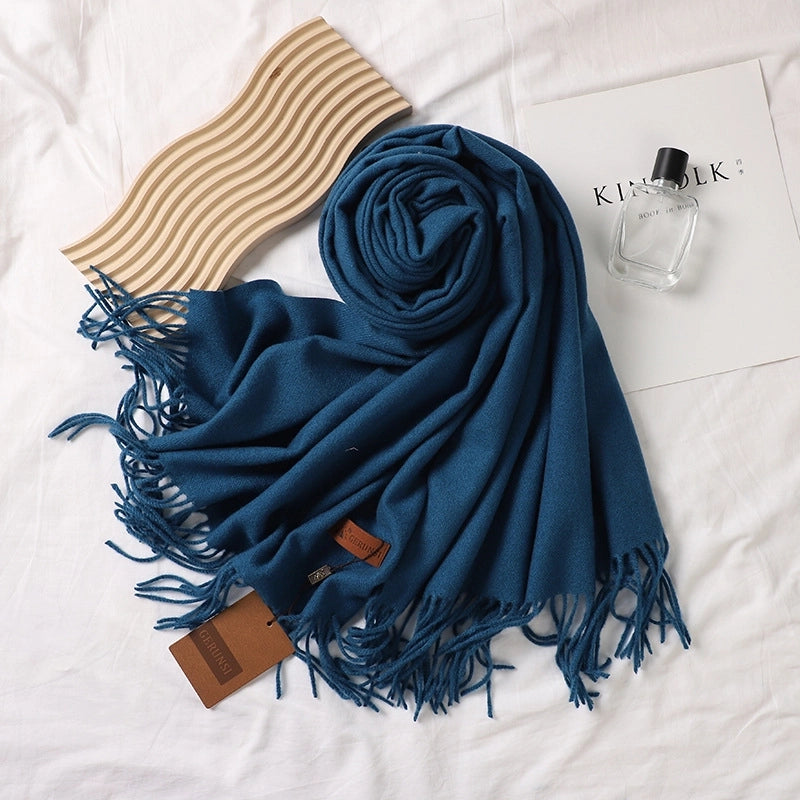 Solid Color Prickly Wool Scarf Women's 300g Ge Run Si Imitation Cashmere Thickened Scarf Japanese Style Plain Scarf For Autumn And Winter
