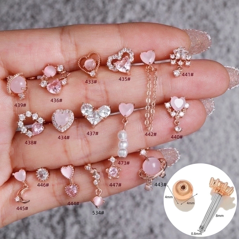 5 Pieces Sweet Heart Shape Copper Inlaid Zircon Drop Earrings Ear Studs 1 Piece