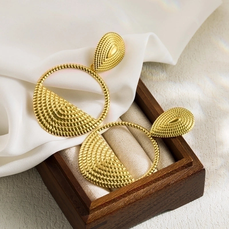 1 Pair Vintage Style Minimalist Artistic Round Water Droplets Irregular Stainless Steel Gold Plated Drop Earrings