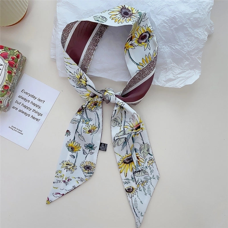 Women's Lady Flower Satin Printing Silk Scarf