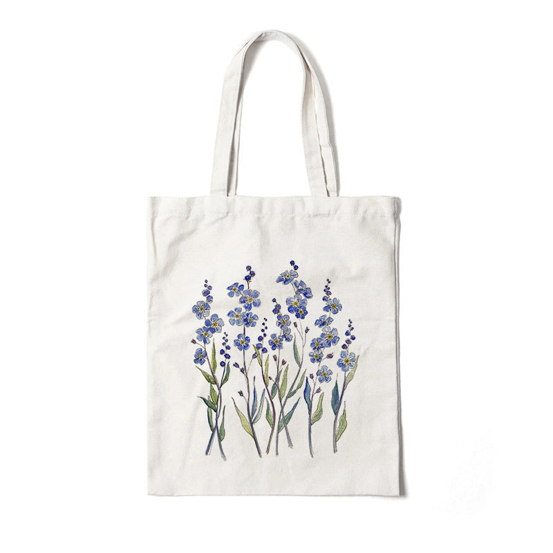 Women's Medium Canvas Flower Basic Classic Style Square Open Canvas Bag