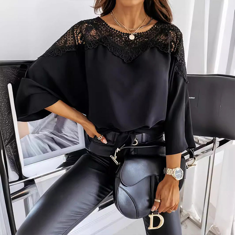 🔥Promotion - 49% discount🎉Women's Autumn 3/4 Sleeves Sexy Lace Sewn Elegant Vintage Style Blouse.