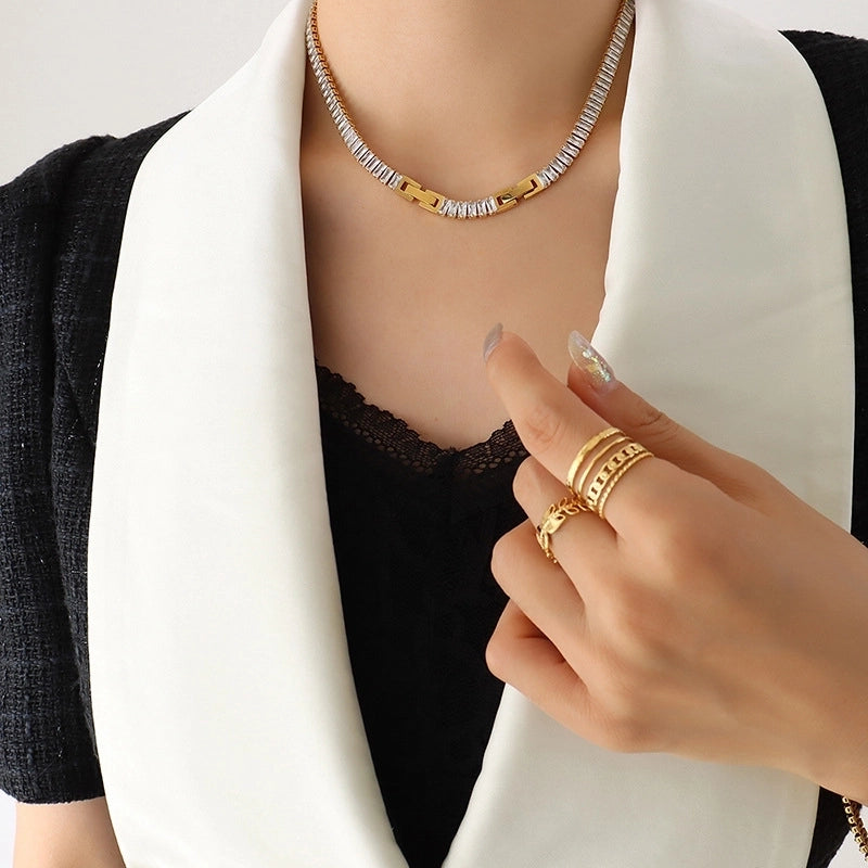Geometric Titanium Steel Splicing Zircon Bracelets Necklace