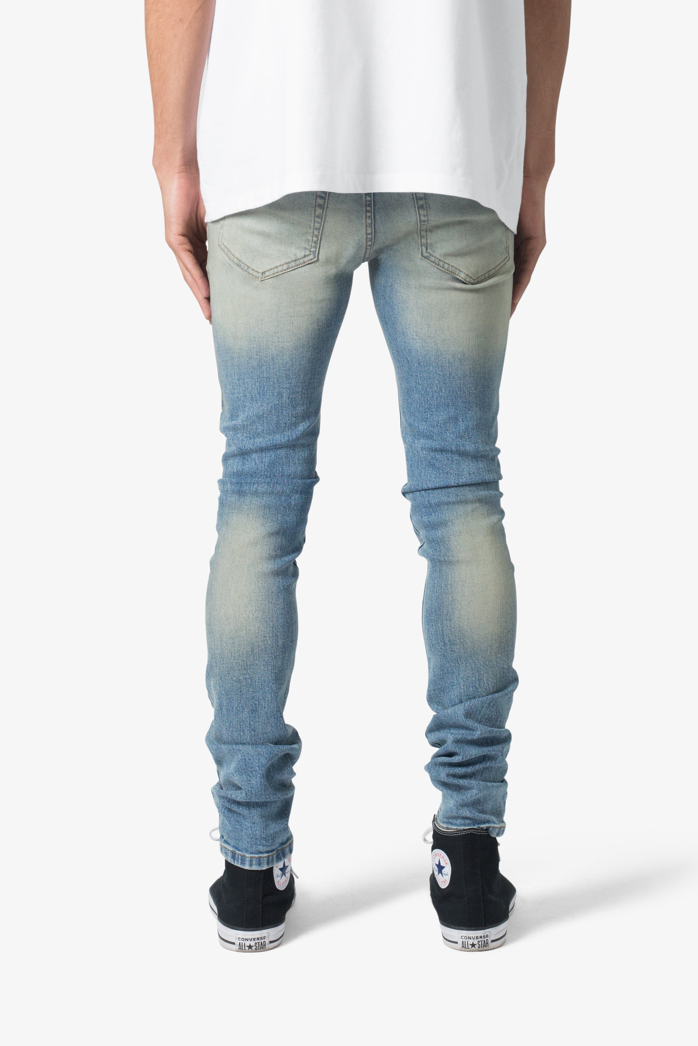 X651 Distressed Circle Knee Denim - Blue