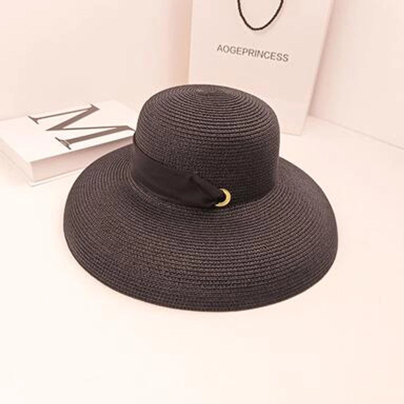 Women's Minimalist Bow Knot Braid Flat Eaves Straw Hat