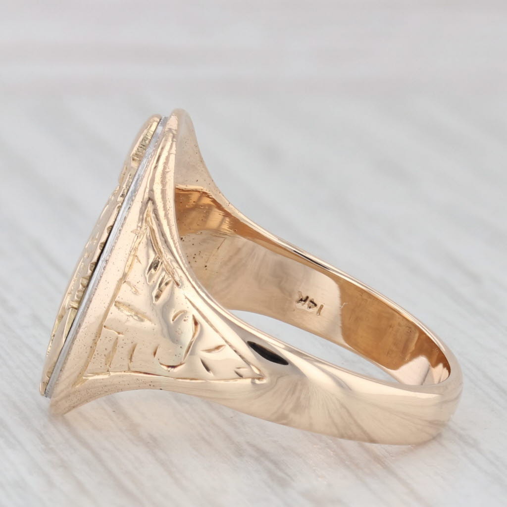 Vintage US Army Military Insignia Ring 14k Yellow White Gold Size 8.5 Signet