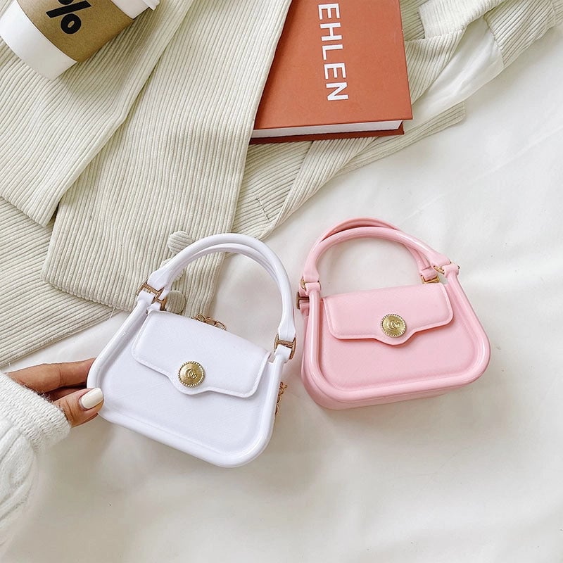 Women's Mini All Seasons Pvc Solid Color Fashion Metal Button Square Magnetic Buckle Handbag