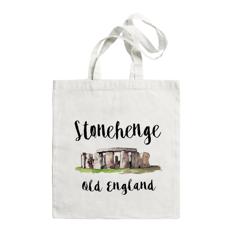 Women's Large Canvas Letter Building Streetwear Square Open Shoulder Bag