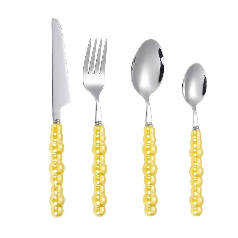 Ceramic Pearl Handle Stainless Steel Knife. Fork And Spoon Creative Light Luxury Western Food Hotel Steak Knife Dessert Spoon Tableware Suit