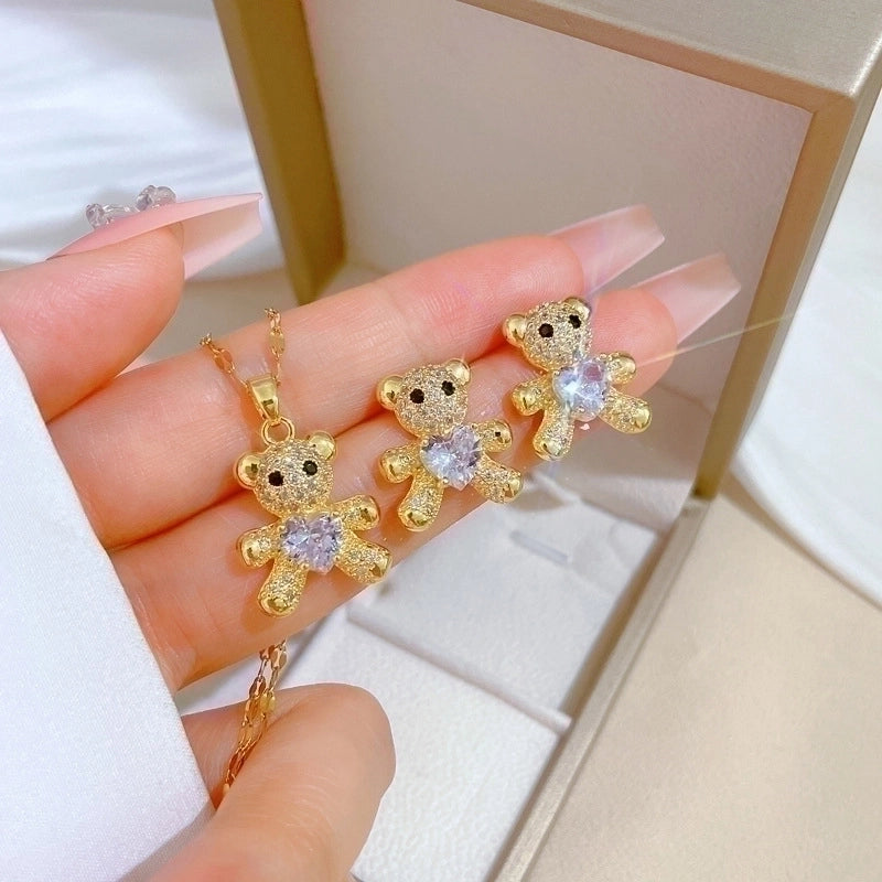 Copper Minimalist Plating Inlay Rhombus Bow Knot Zircon Jewelry Set