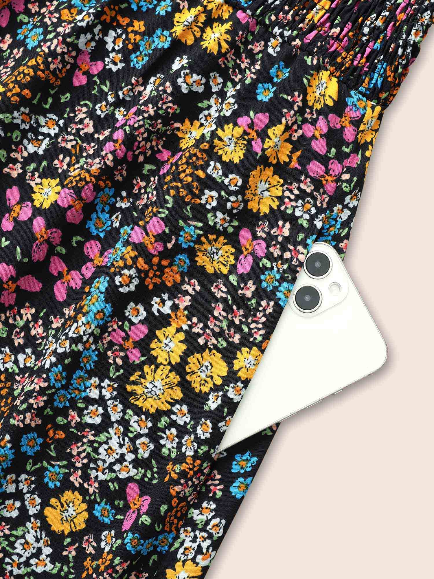 Ditsy Floral Shirred Ruffles Midi Dress