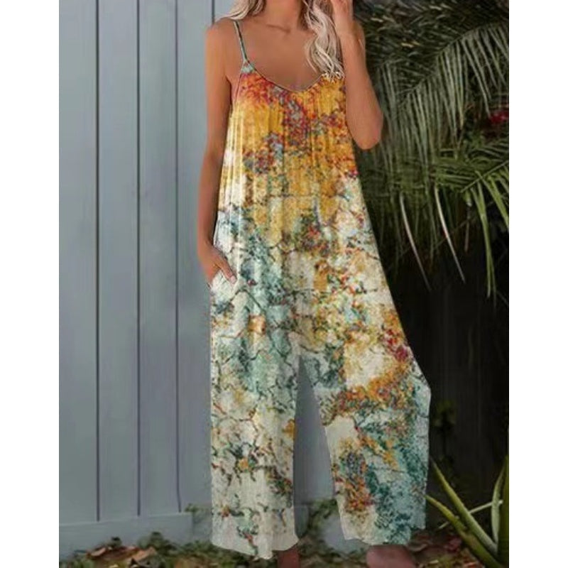 🔥Summer Hot Sale 50% OFF💝✨Women's Fashion Spaghetti Strap Printed Jumpsuit