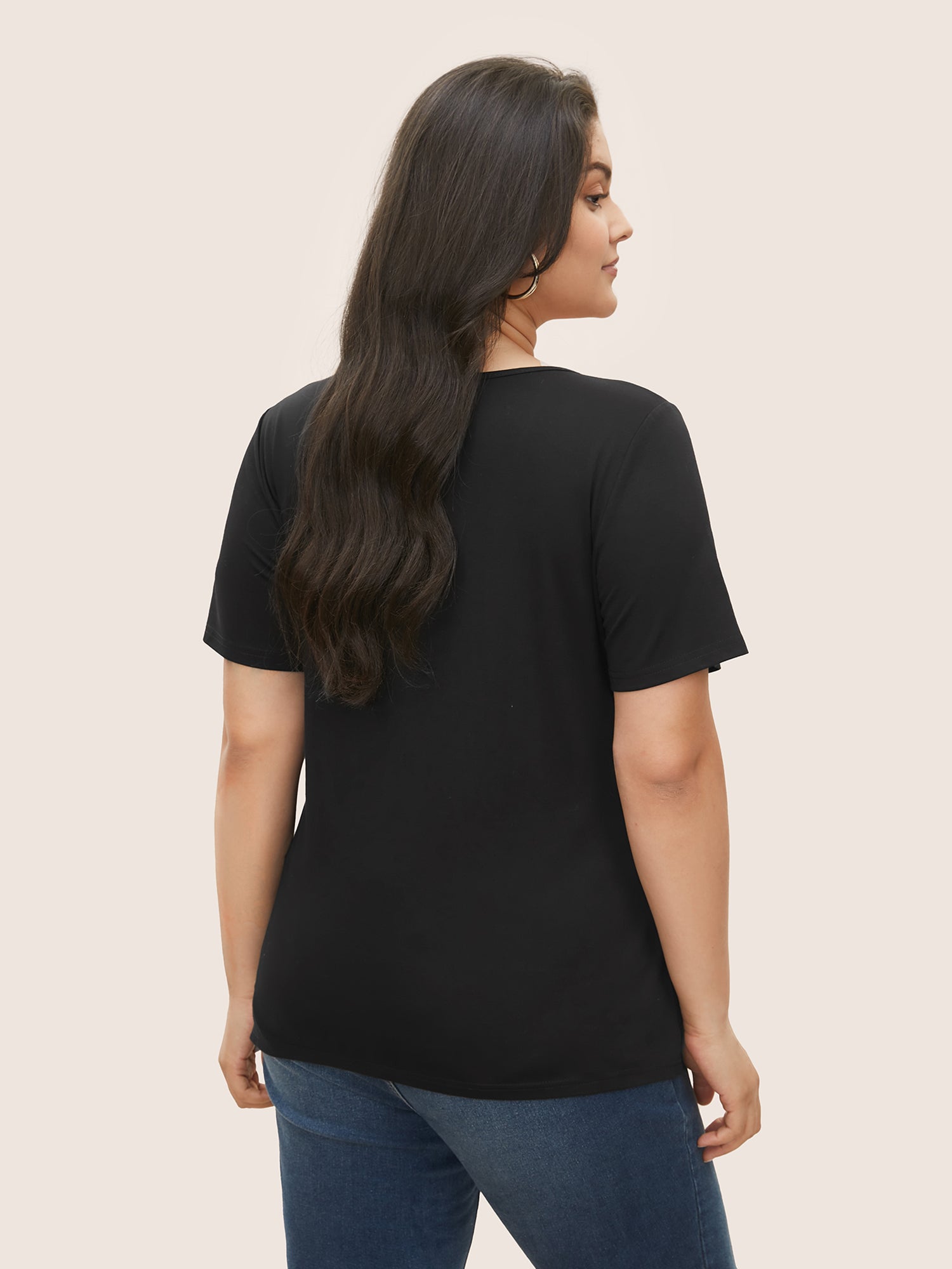 Basic Solid Color U Neck T-shirt