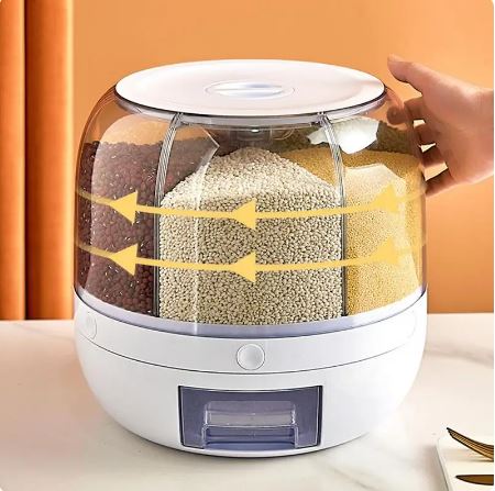 10kg 360° Rotating Cereals Rice Container Kitchen Organizer Food Storage Dispenser Box