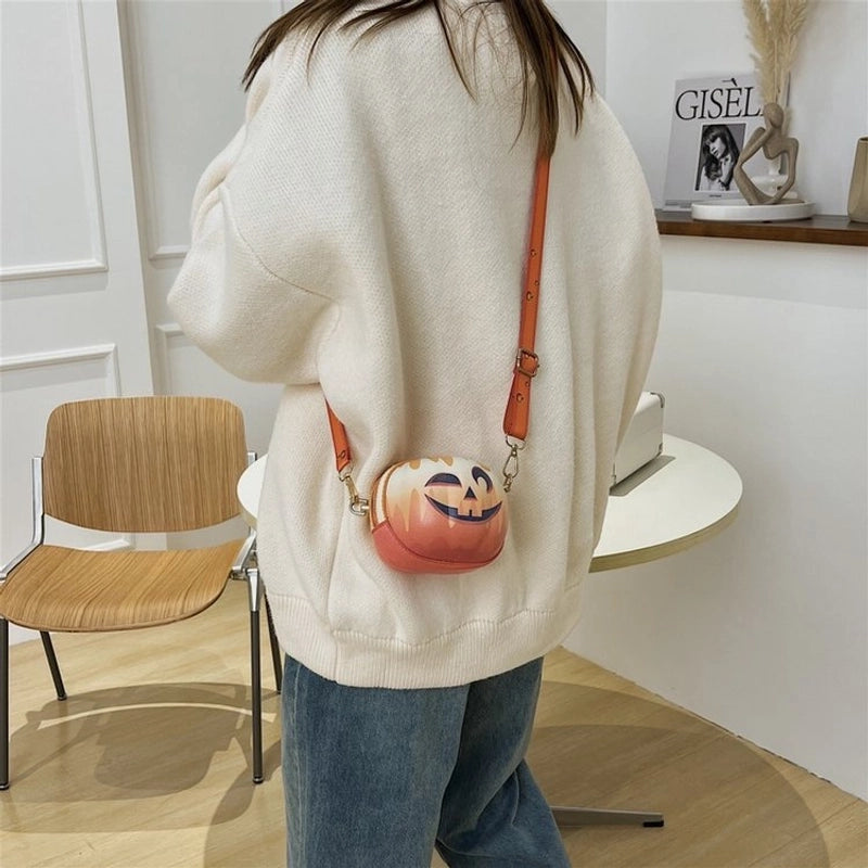 Halloween Women's Medium Pu Leather Pumpkin Streetwear Zipper Shoulder Bag Circle Bag Crossbody Bag