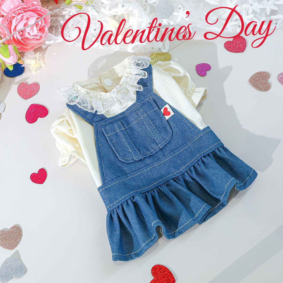 Heart Tag Denim Dog Jumpsuits/Dress