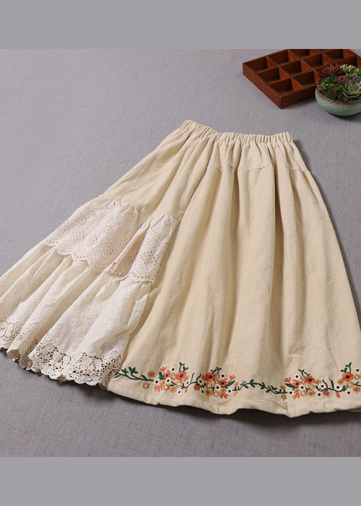 Organic Apricot Embroidered Patchwork Corduroy Skirt Winter