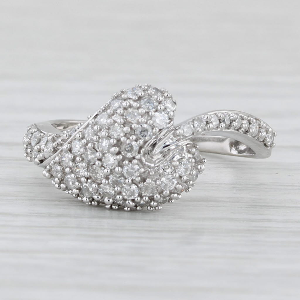 Pave Diamond Heart Bypass Ring 0.52ctw 14k White Gold Size 9
