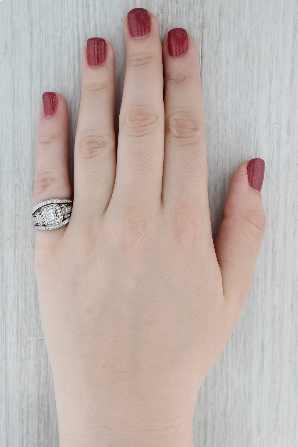 1.45ctw Diamond Halo Engagement Ring Wedding Band Bridal Set 14k White Gold