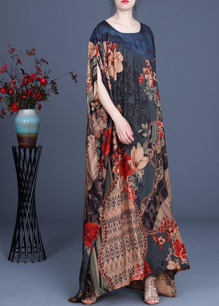 Plus Size Print asymmetrical design Patchwork Silk Vacation Dresses Summer