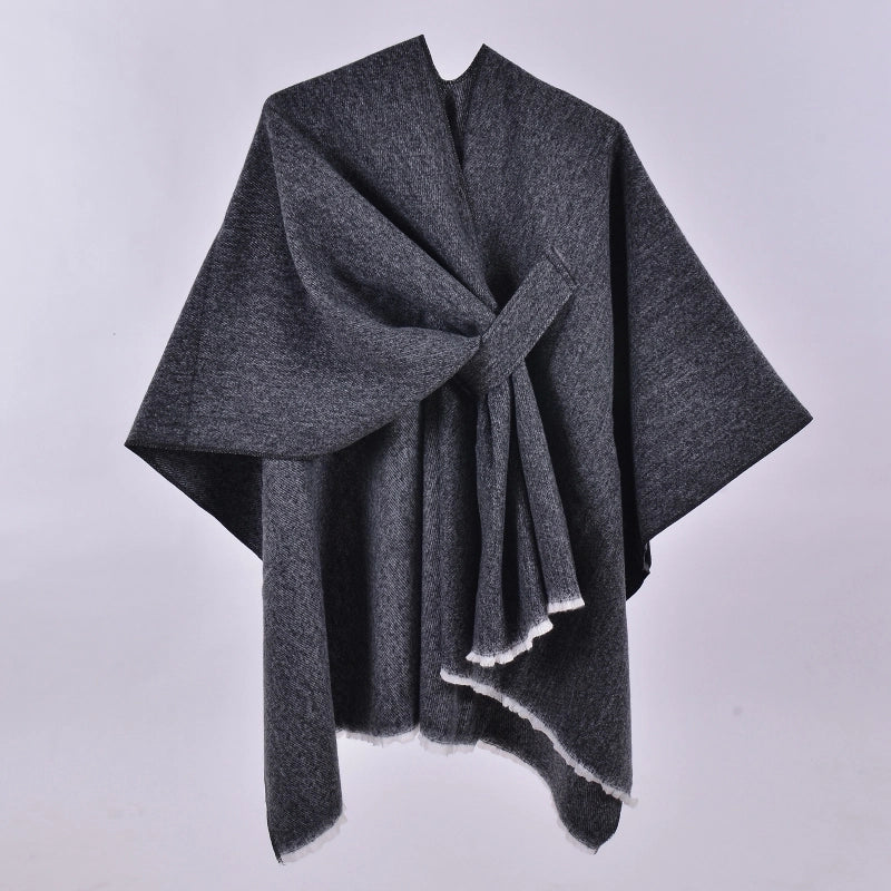 New Women's Autumn And Winter Warm Cloak Simple Double-sided Solid Color Split Cashmere Outerwear Shawl