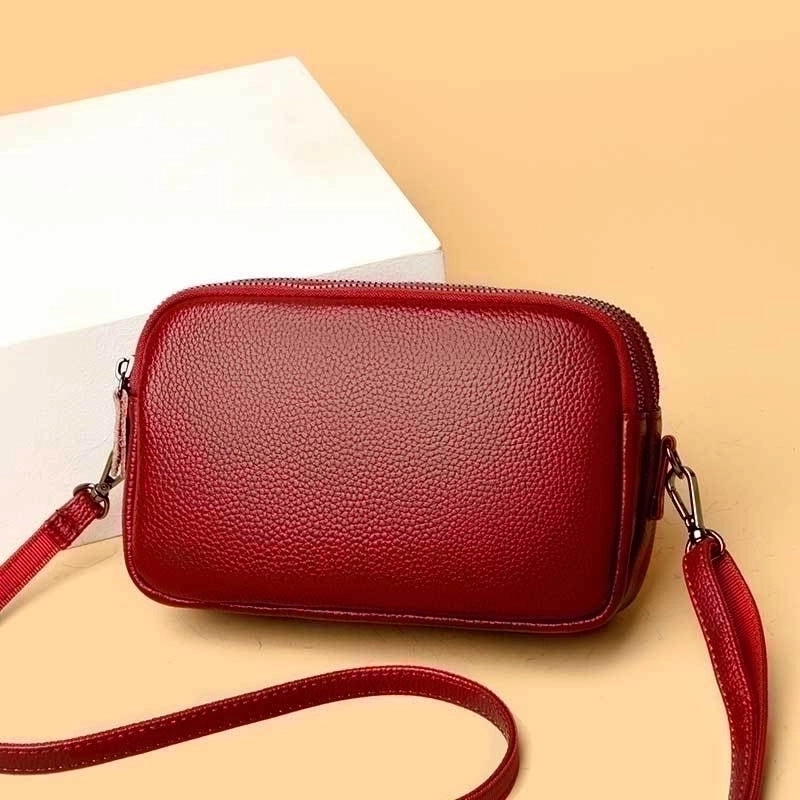 Women's Small Leather Solid Color Basic Square Zipper Shoulder Bag