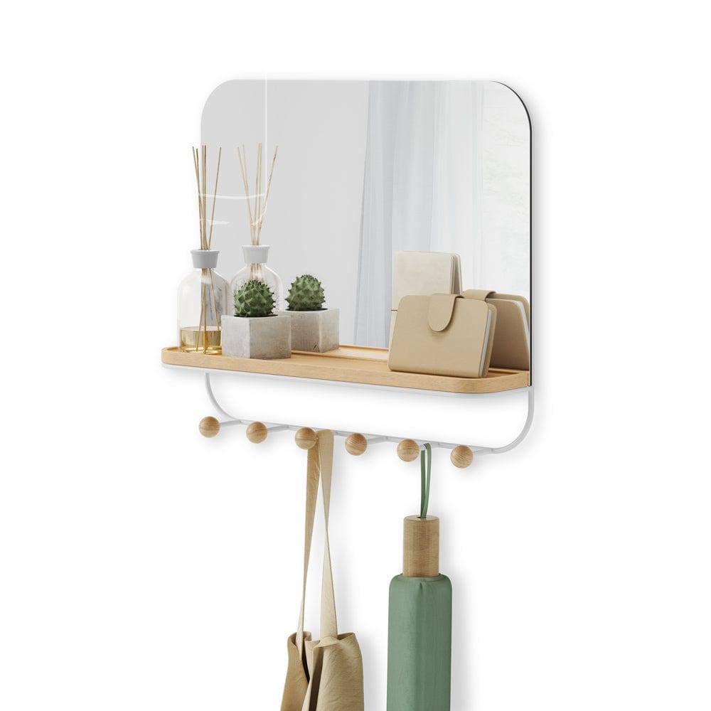 Estique Mirror with Hooks - White