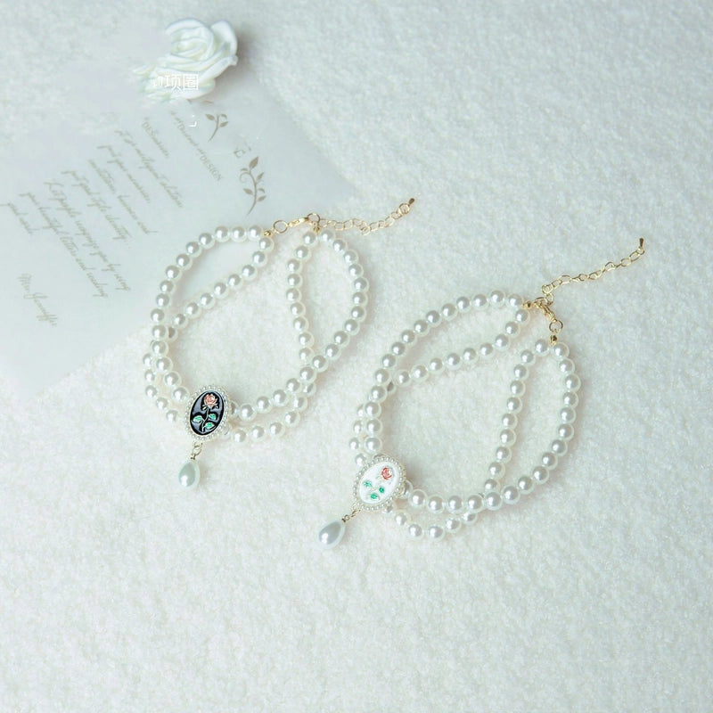 Elegant Minimalist Imitation Pearl Alloy Heart Shape Rose Pet Collar