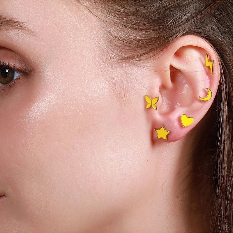 Ear Cartilage Rings & Studs Minimalist Star Brass No Inlaid