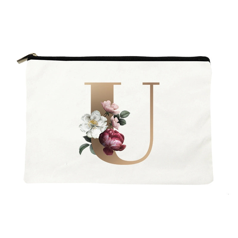 Letter Flower Makeup Bag Personalized Style English Letters Hand-held Cosmetic Bag Canvas Bag