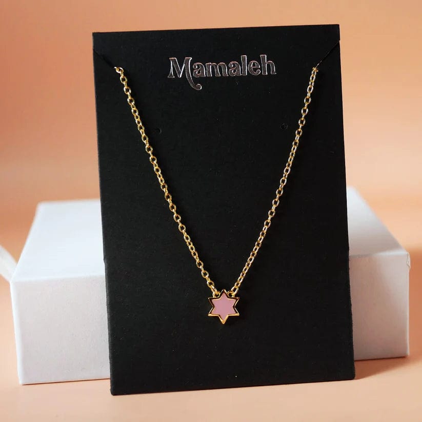 Star of David Necklace - Pink on Gold