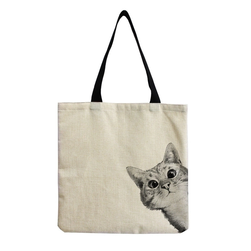 Women's All Seasons Linen Cat Minimalist Square Open Canvas Bag